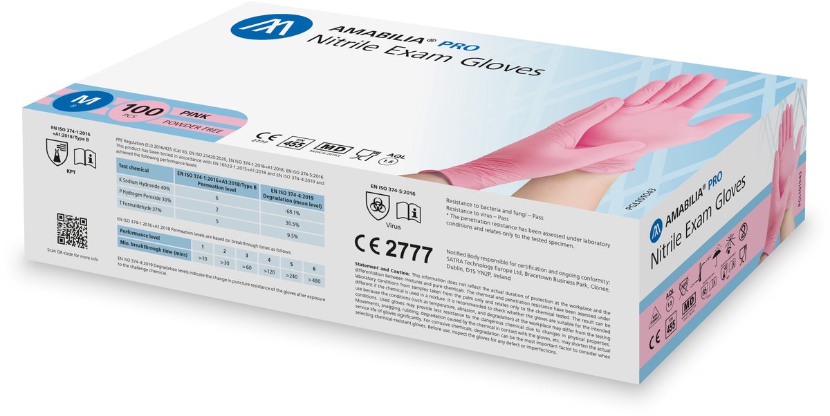 Nitril handschoenen ongepoederd Amabilia - Maat M - 100 stuks - Roze