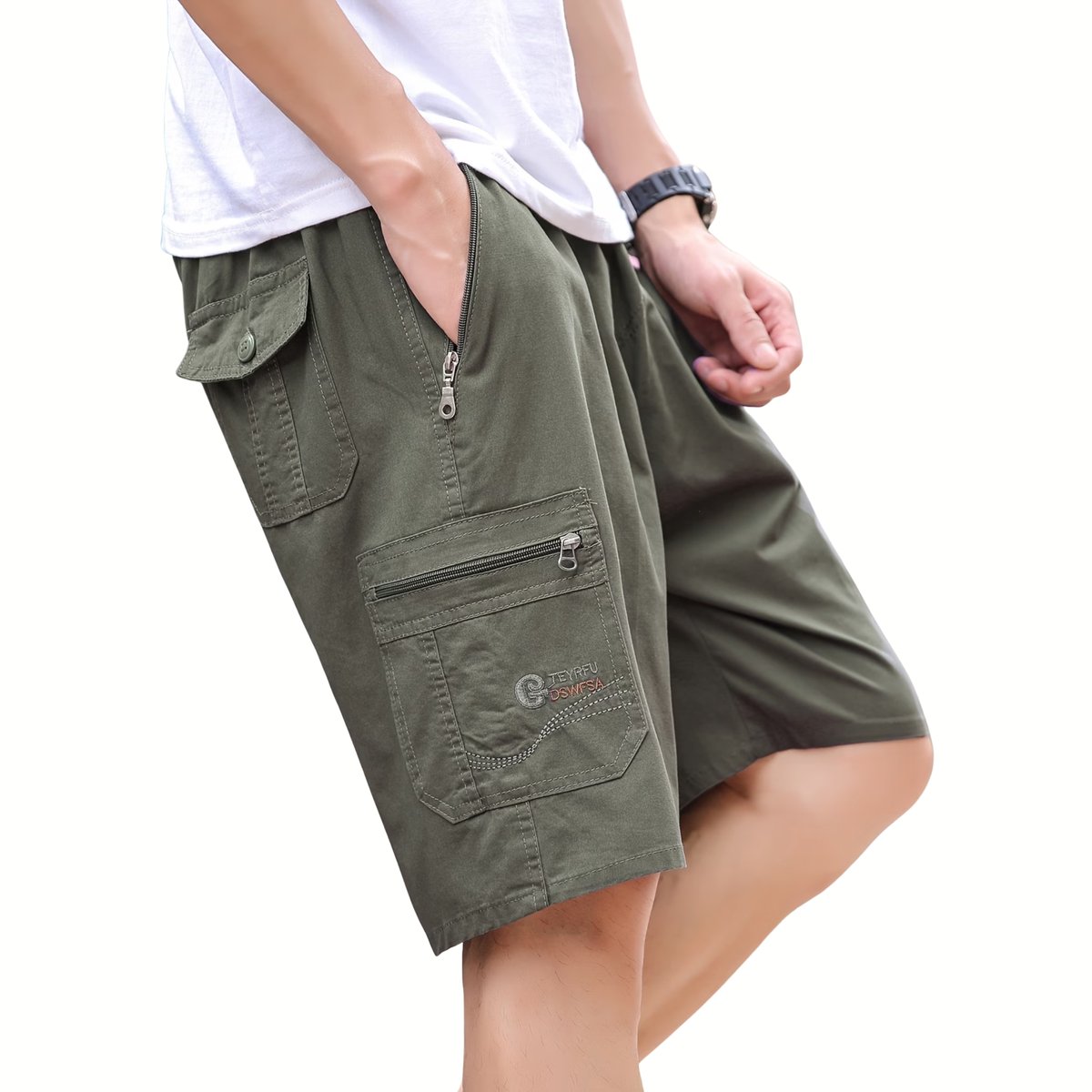 Currero Korte Linnen Broek Heren Zomerbroek Volwassenen Korte Broek Shorts Strandbroek Zomer Ibiza Stijl Legergroen