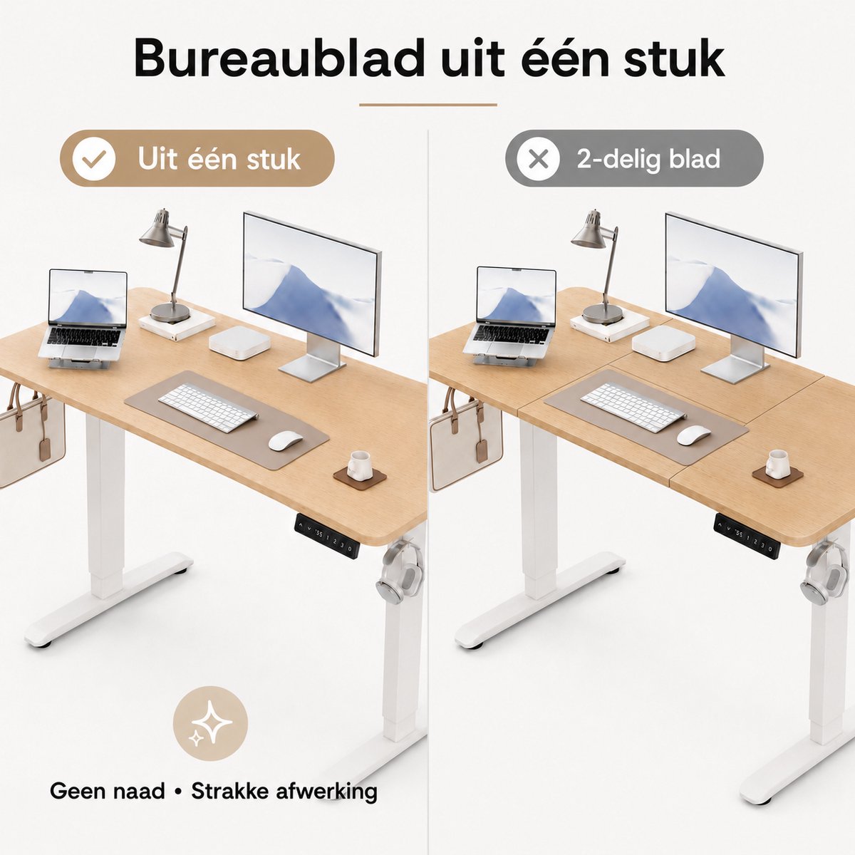 YYchan Zit Sta Bureau Elektrisch 120x60 - Gaming Bureau - Elektrisch verstelbaar - Tafelblad uit één stuk - Geheugenbediening, Stabiel T-Frame, met Koptelefoonhaak - Hoogteverstelbaar 72–118 cm - Eiken Wit thumbnail 2