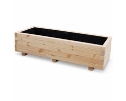 Plant&Bak Tuinbak Vurenhout L115 × B40 × H30 cm – Houten Plantenbak voor Buiten – Langwerpige Bloembak met Waterdichte Binnenbekleding – Naturel