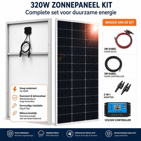 CINK Solar® 320W Zonnepaneel Set - 2x 160W Monokristallijn Solar Paneel met Aluminium Frame - 12V/24V - Voor Camper, Caravan, Boot, Woningdak & Balkon — afbeelding 3
