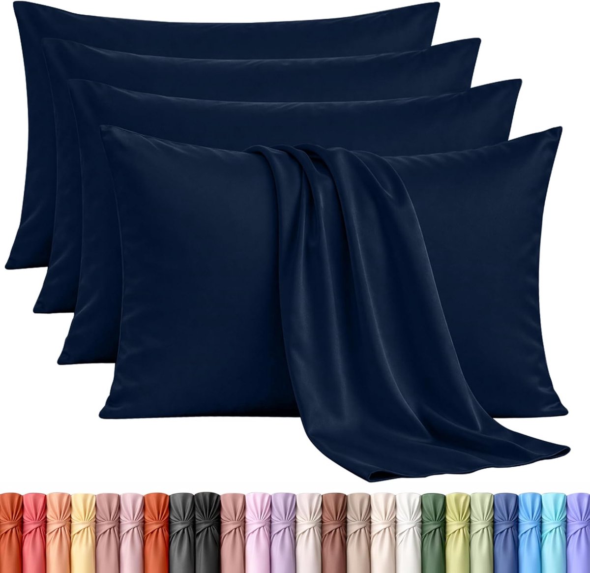 Famanu Set van 4 kussenslopen van 50 x 75 cm, zachte geborstelde microvezel, navy blauw Transparant