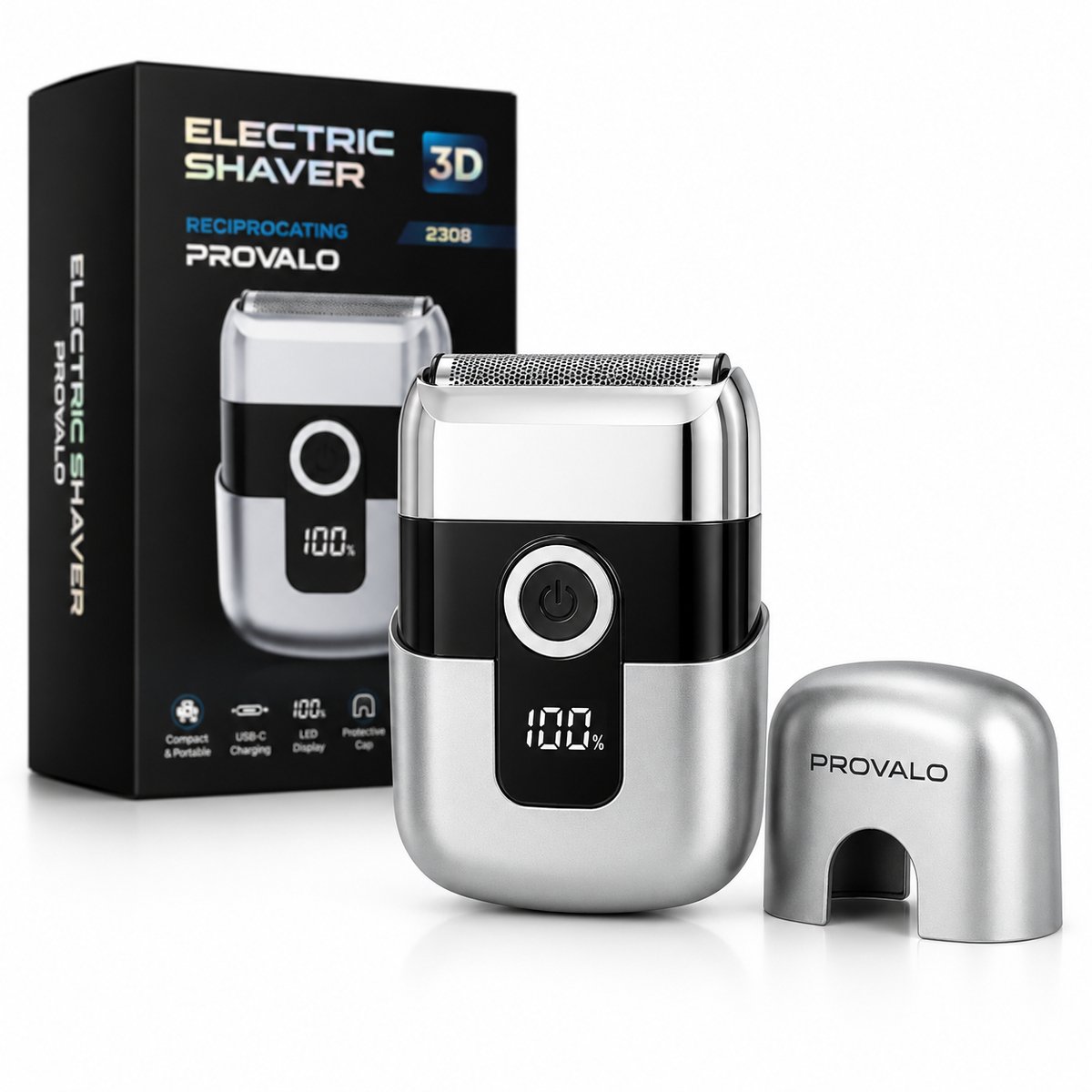 Provalo Scheerapparaat Mannen – Foil Shaver, Elektrische Shaver & Head Shaver, Elektrisch Scheerapparaat voor Hoofd Kaal Scheren en Stoppels, USB-C Opladen, 180 Min Accuduur, Reisformaat