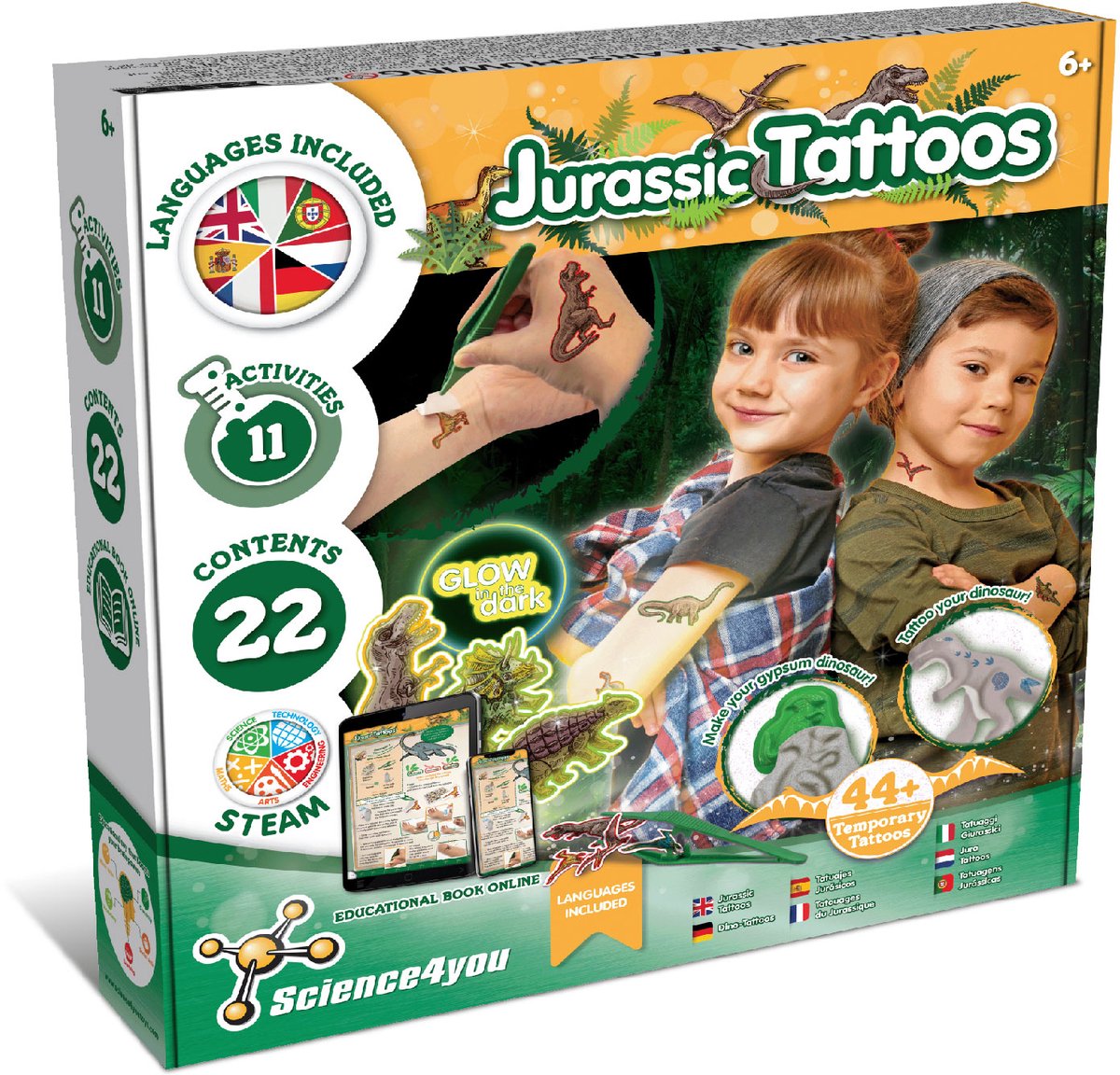 Science4you Jurassic Tijdelijke Tatoeages voor Kinderen - Dinosaurus Tatoeages, Tijdelijke Tatoeages voor Kinderen, Dinosaurus Speelgoed, Spelletjes, Cadeaus voor Jongens en Meisjes 6+ jaar oud