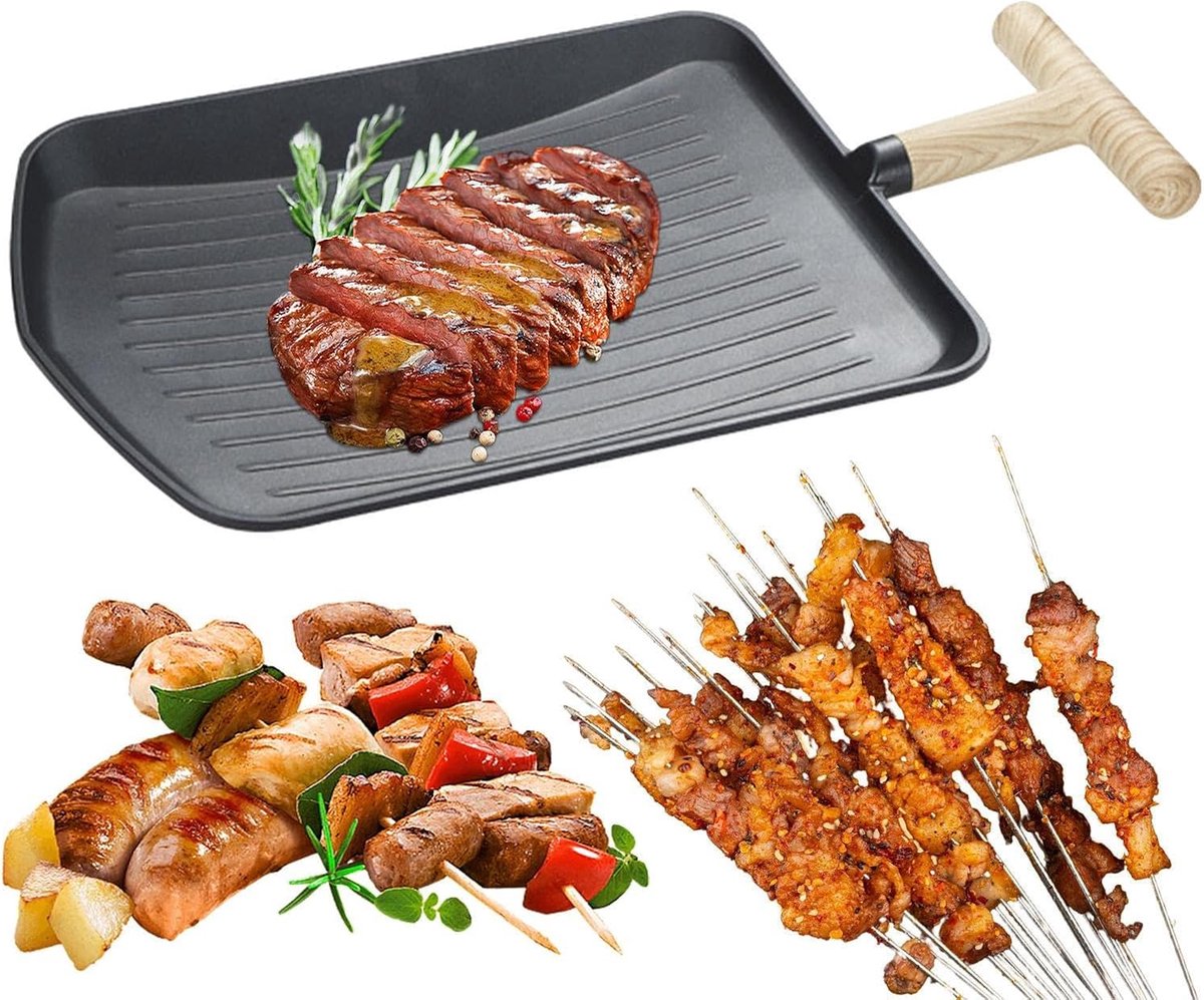 Grillpan Binnen - Koekenpan - Buiten Koken - Antiaanbaklaag - 49.9 x 32.2 cm - Zwart