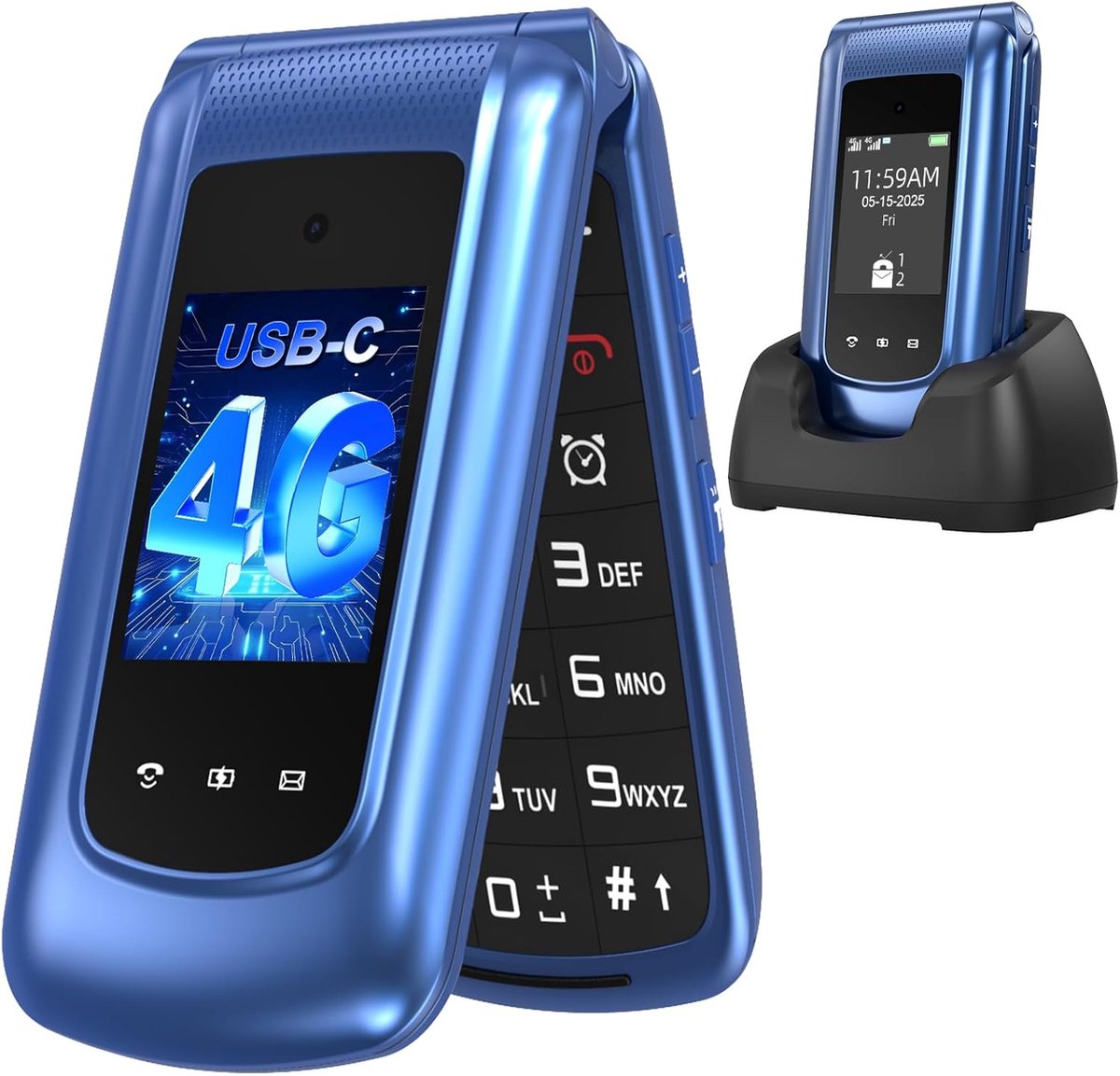 Senioren Klaptelefoon - Mobiele Telefoon - Eenvoudig Bellen - Grote Knoppen - Dubbel Scherm - Blauw