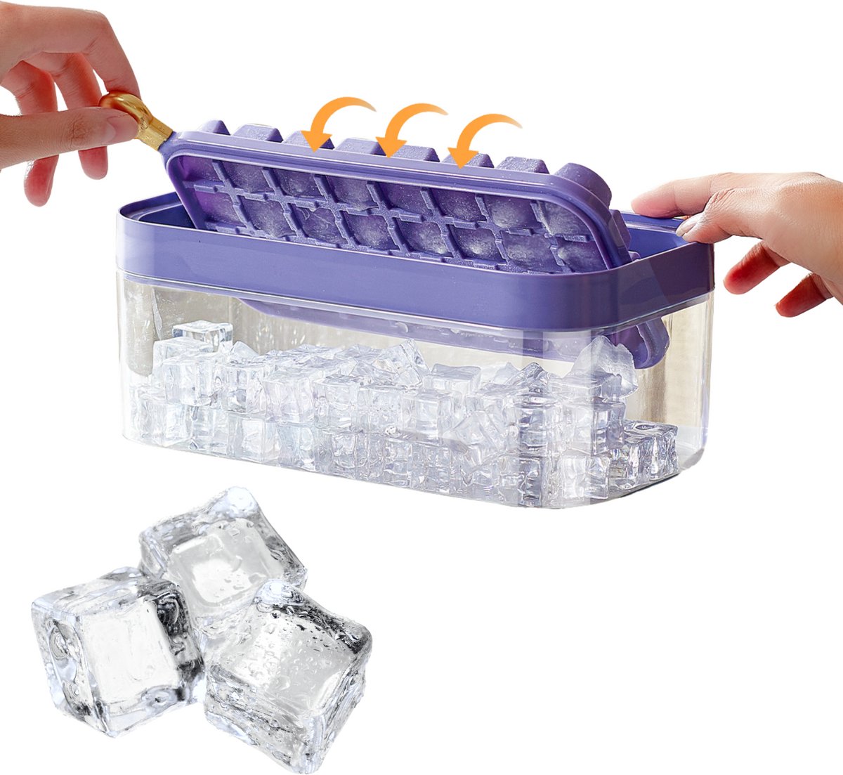 Solud® ijsblokjesvorm met deksel - 32 Blokjes paars - ijsemmer met deksel - ijsblokjesmakers - ijsblokjesbakk