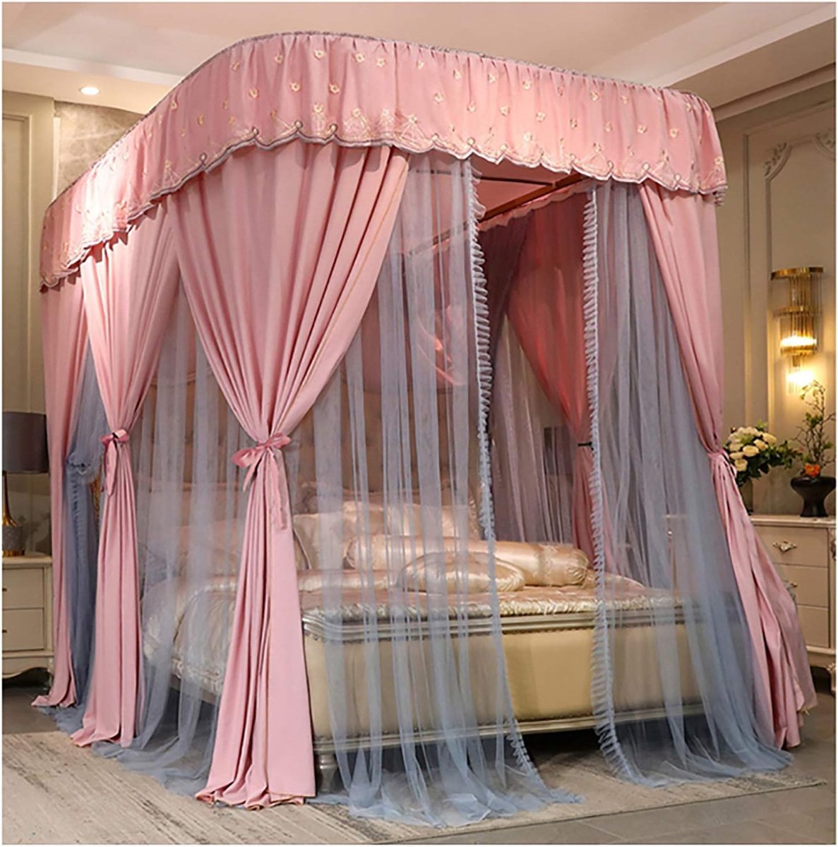 Bedgordijn met palen - Hemel beddraperie - Slaapkamer decoratie - Drievoudige deuropening 