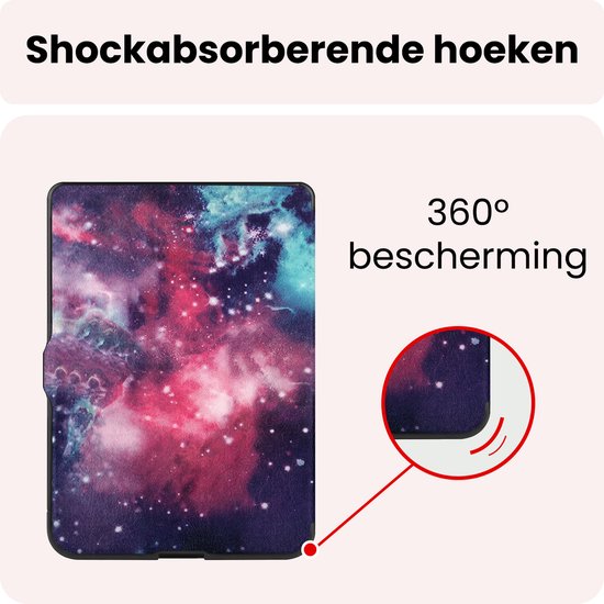 Hoes Geschikt voor Kobo Nia Hoesje Bookcase Cover Book Case Hoes Sleepcover Trifold - Galaxy — afbeelding 5