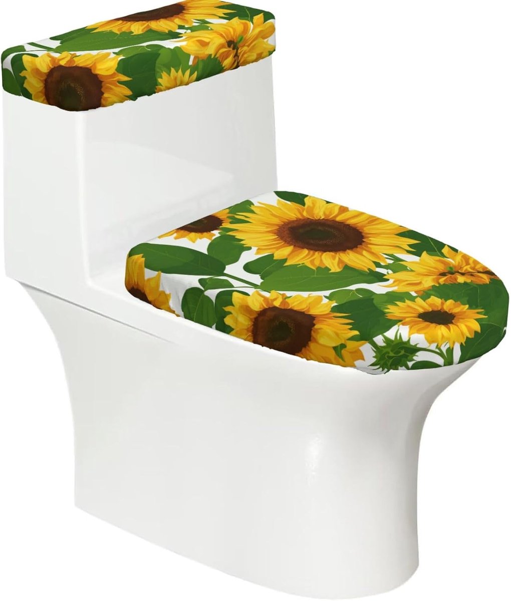 Toiletdeksel Hoezen - WC Set - Badkamer Decoratie - Rekbaar Stof - 2 Stuks - Zwart