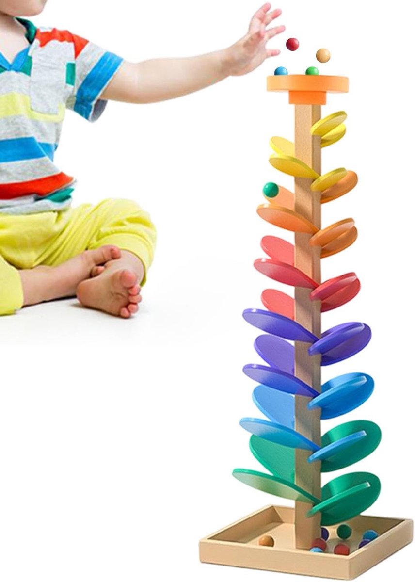 Muziekboom Knikkerbaan - Interactieve Educatie - Kind Ontwikkeling - Ritmische Geluiden - 30 x 375 cm - Houtkleur