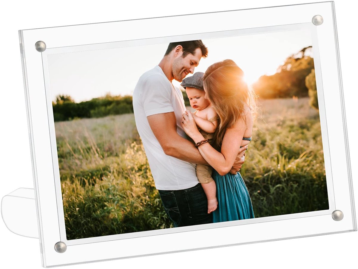 Dailygoods- Fotolijst 10x15 cm - Acryl Fotolijst - Frameloze Stand - Magnetische Houder - Verticale/Horizontale Weergave - Schokbestendig