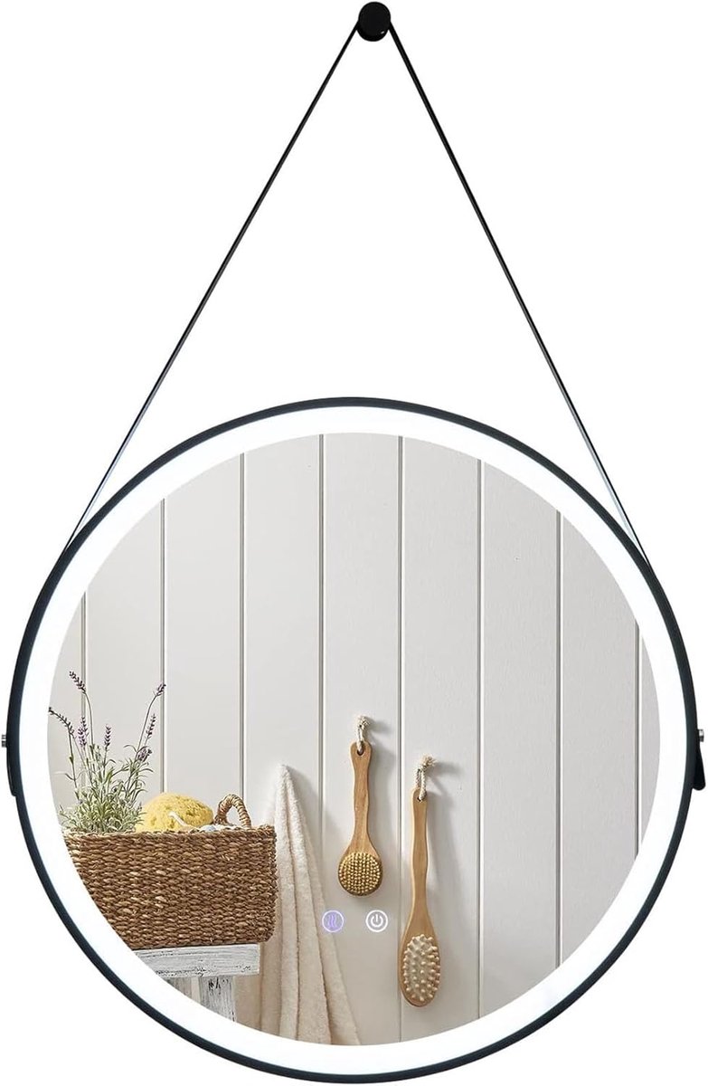 Ronde LED Spiegel - Smart Verlichting - Badkamer Verfraaien - Anti-Condens Functie - 70CM Diameter - Zwart