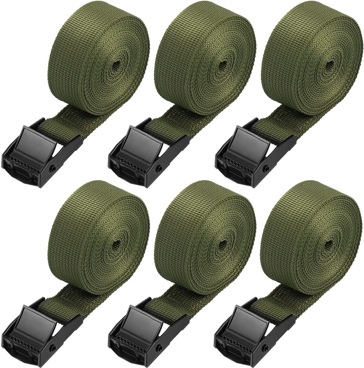Dailygoods- Spanbanden 6 Stuks - Stevige Sjorbanden - Ratelriemen - Roestvrije Bevestigingsbanden - 2,5 m x 25 mm - Duurzaam Polyestervezel
