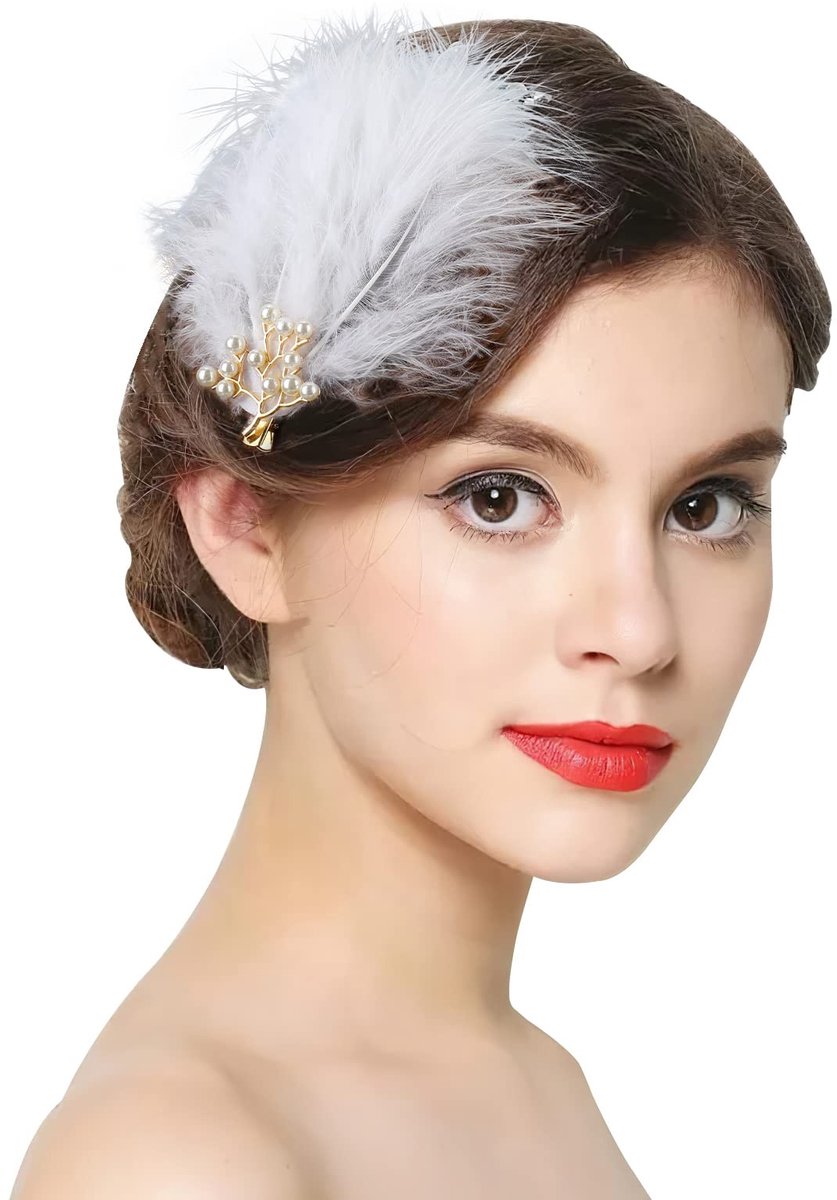 Inovra Plus - Veren Haarclip Kit Set van 4 - Handgemaakt - Haarspeldjes - Witte Veren - Parelveer Haarclips - Vrouwen - Halloween Dansen - Show - Opera Kostuum - Decoratie