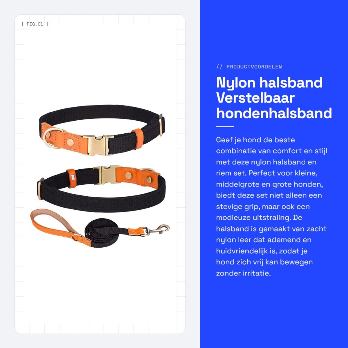 Dailygoods- Halsband Verstelbaar - Hondenriem - Nylon Leer - Veiligheidsgesp - Ademend - Lichtgewicht - Hondenhalsband