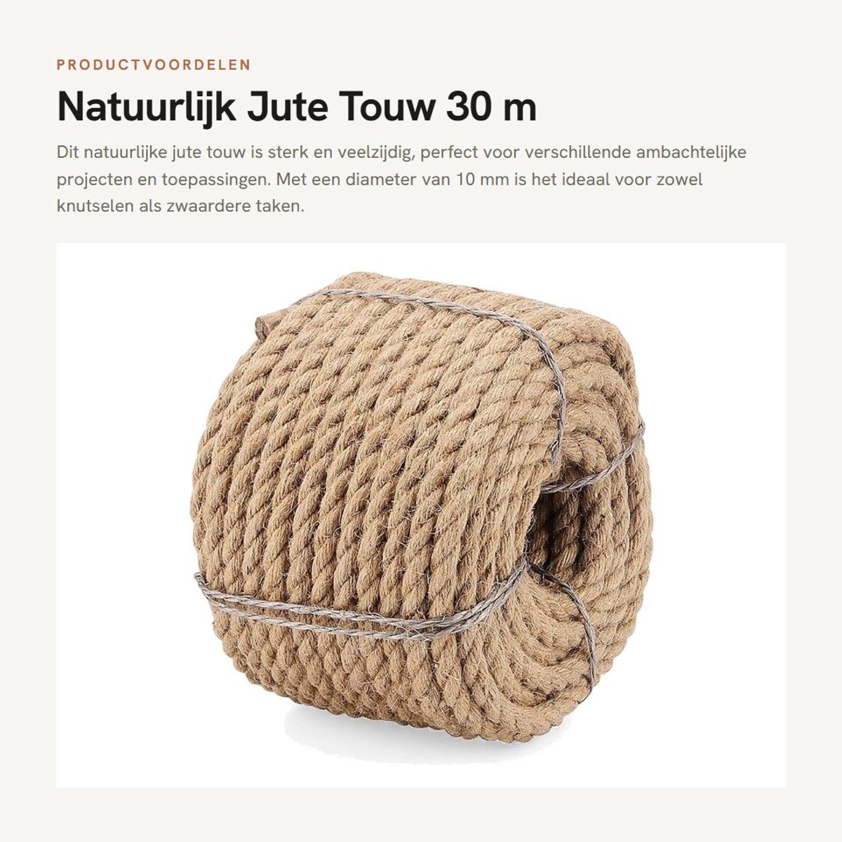 Dailygoods- Jute Touw 30 m x 10 mm - Gedraaid Henneptouw - Sterk Koord - Ambachtelijke Toepassingen - Rustieke Uiterlijk - Breukbestendig