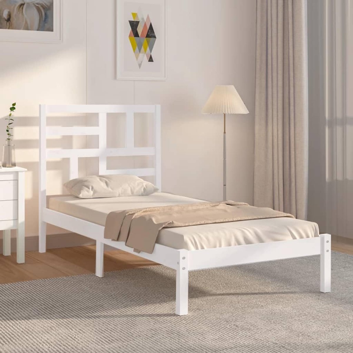 Houten Bed - Eenpersoonsbed - Slaapkamer Inrichten - Stabiel Grenenhout Frame - 90 x 200 cm - Wit