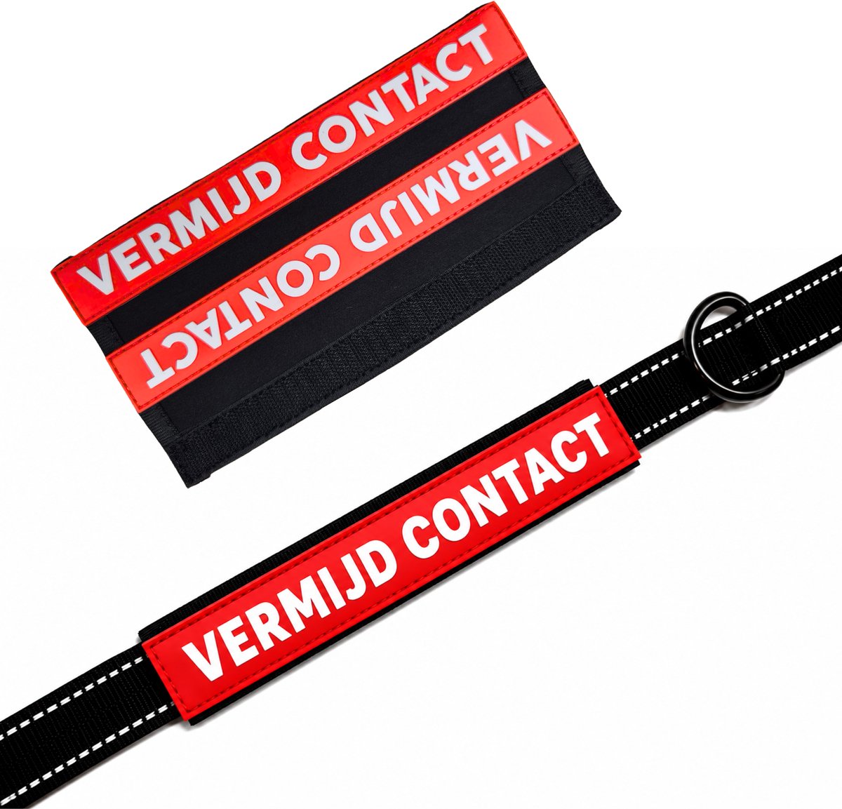 Hondenriem Sleeve – VERMIJD CONTACT – Rood/Zwart – PVC Waarschuwingssleeve voor Hondenriem