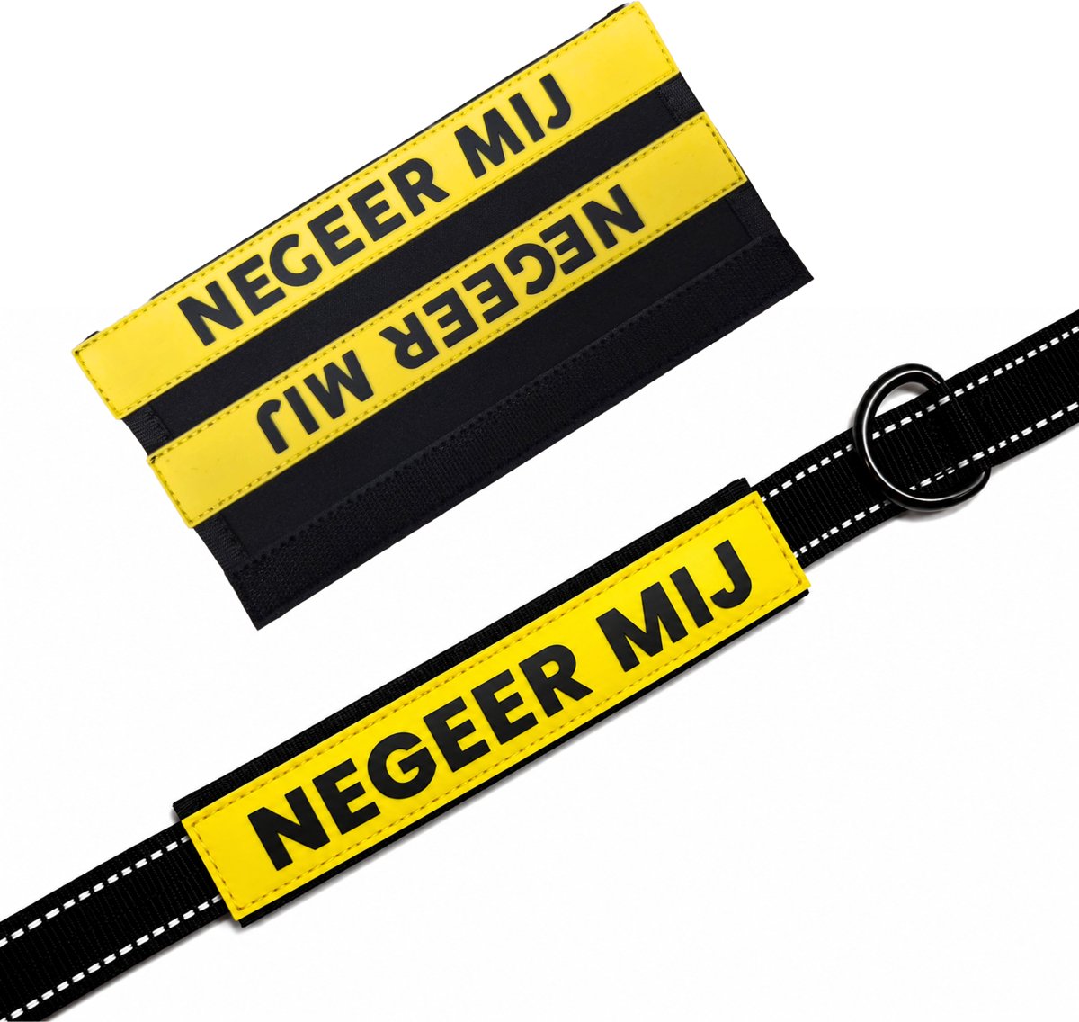 Hondenriem Sleeve – NEGEER MIJ – Geel/Zwart – PVC Waarschuwingssleeve voor Hondenriem