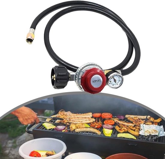 Propaan Regelaar - Gasdrukregelaar Slang - Buiten Koken - Met Meter - 4FT Slang - Zwart — afbeelding 2