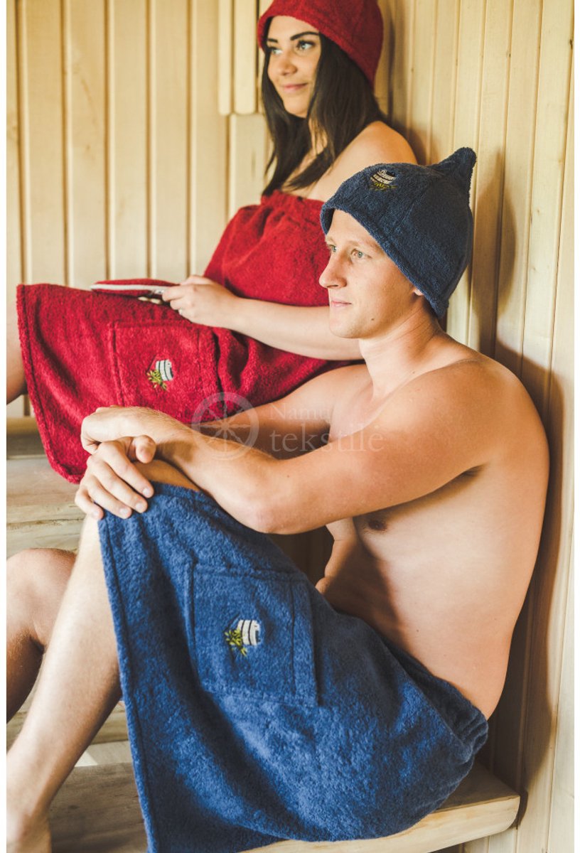 Sauna Handdoek Heren 100% Katoen - Sauna Kilt met Verstelbare Sluiting - Vochtabsorberend - 55x150 cm - Donkerblauw