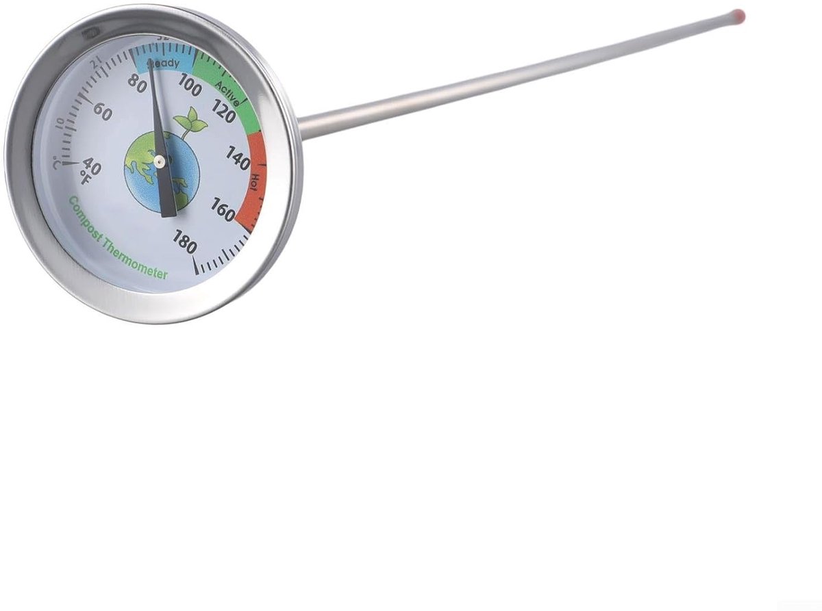 Bodemthermometer Analoog - Grondmeter Compost - Bodem Beheer - Batterijvrij - 500mm Sonde - Zilver