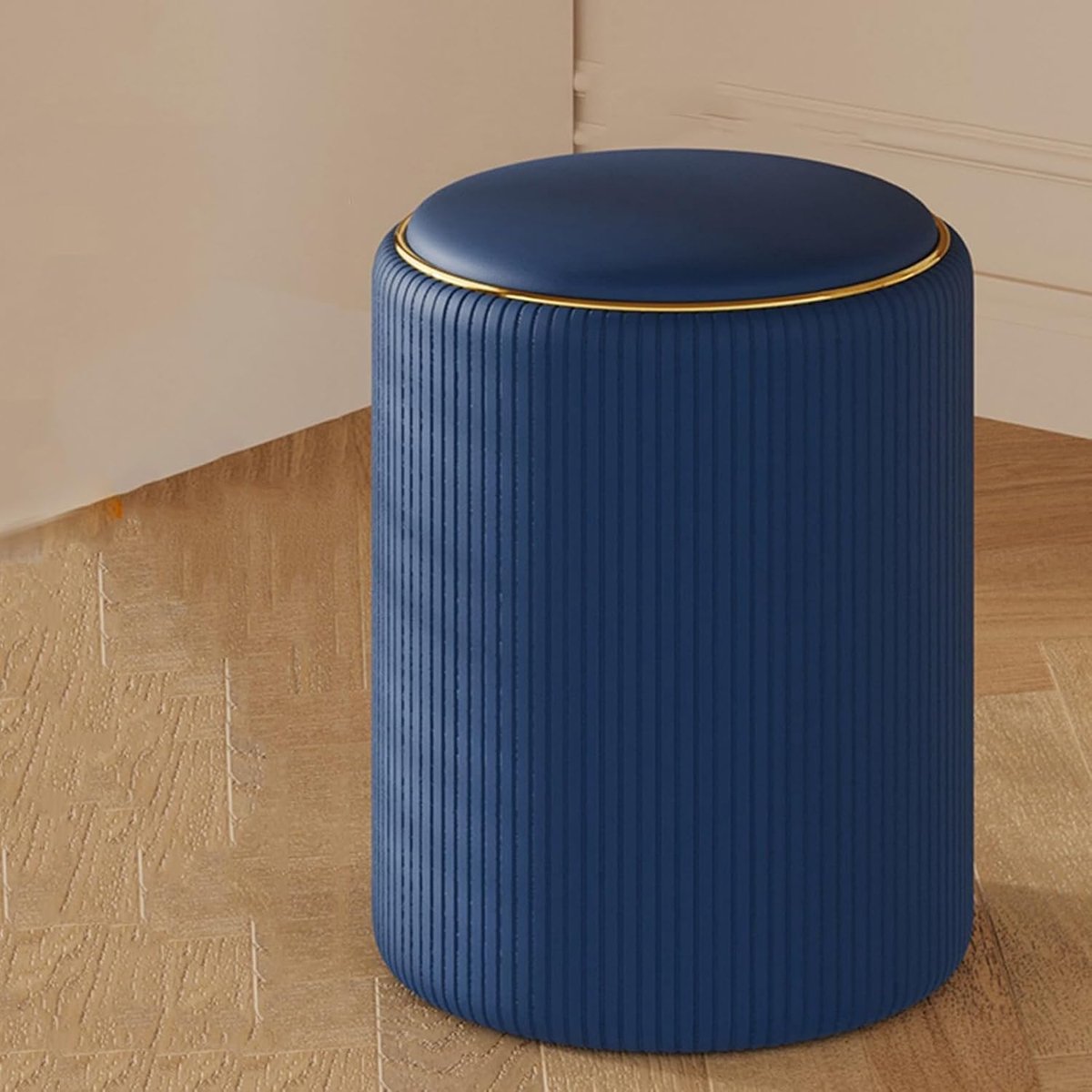 Opbergpoef - Zitbankje Krukje - Extra Opbergruimte - Hoogwaardig Leer - 89 cm Diep - Blauw
