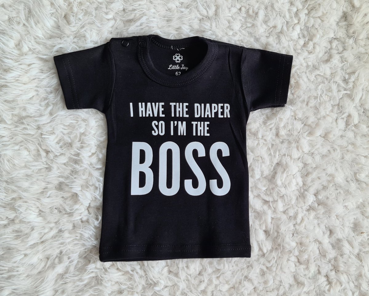 Little Jay I have the diaper so I'm the boss - Zwart - T-shirt korte mouw