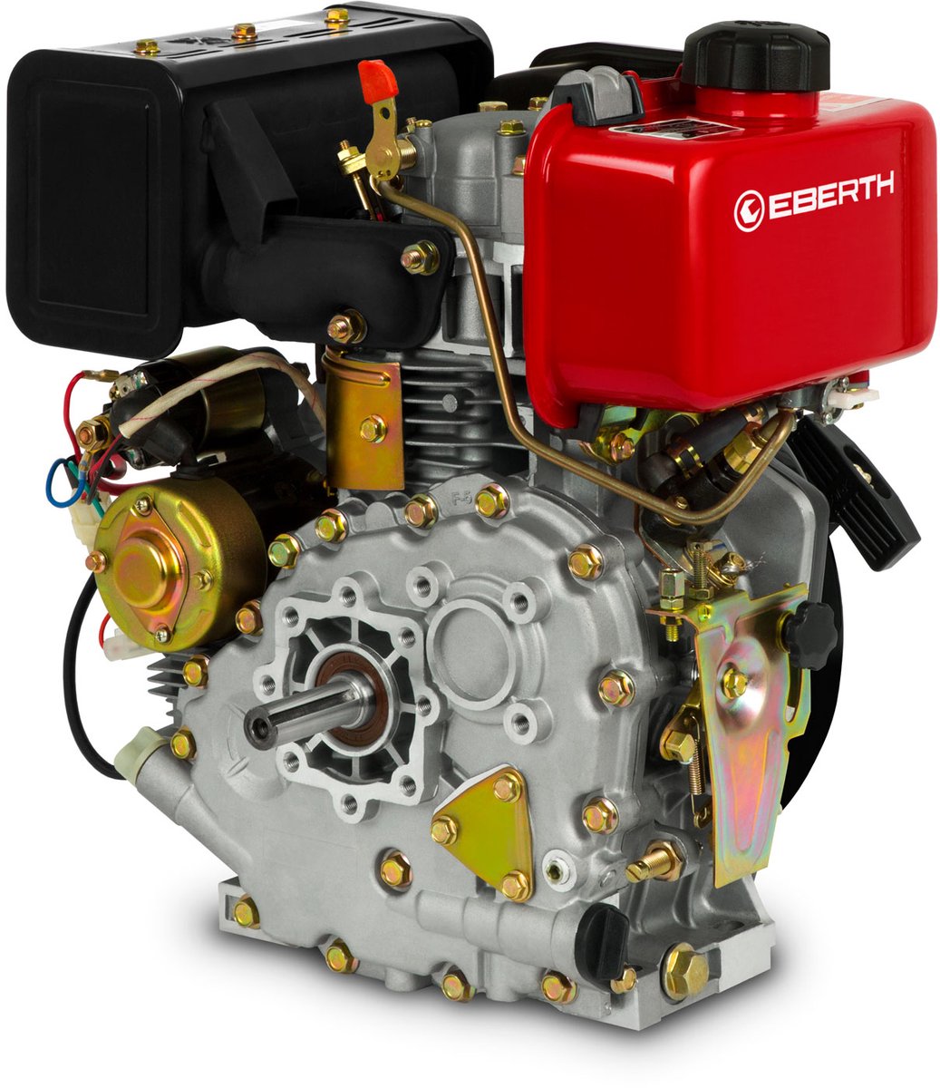 EBERTH 4,2 PS / 3,1 kW dieselmotor met asdiameter 19,05 mm, elektrische start, 17 Ah 12 V-accu, stationaire motor met oliepeilbeveiliging, viertakt, 1 cilinder, 219 ccm, luchtgekoelde dieselmotor, kartmotor, aandrijfmotor