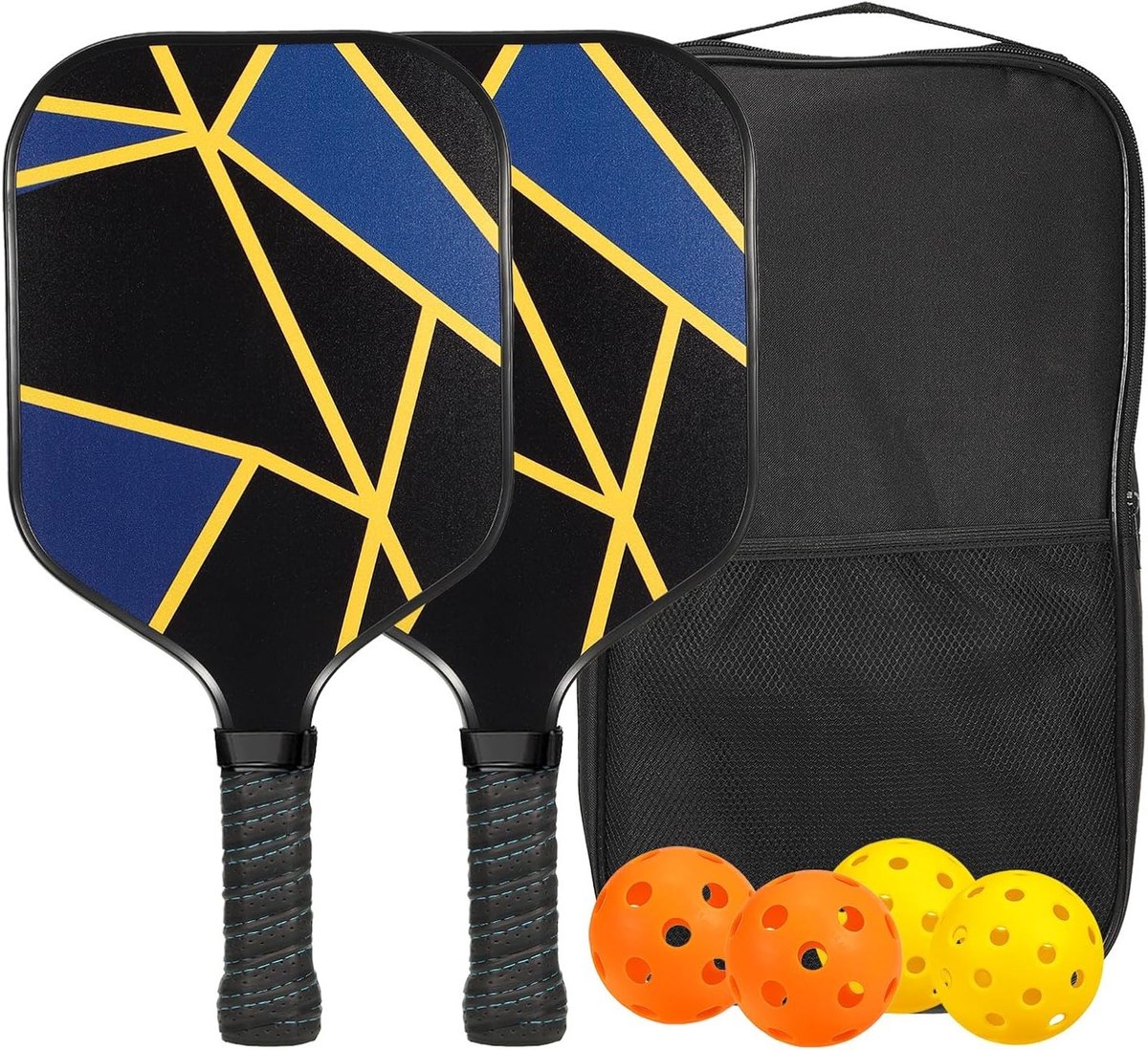 Set van 2 Graphite Pickleball Paddles met Koolstofvezel Oppervlak, Anti-slip Grip en Draagtas, Inclusief 4 Pickleball Ballen voor Optimaal Spelplezier