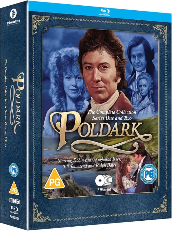 Poldark, complete collectie serie 1 en 2 Blu-ray. Met hoofdrolspelers Robin Ellis, Angharad Rees, Jill Townsend en Ralph Bates. Beoordeeld met PG.