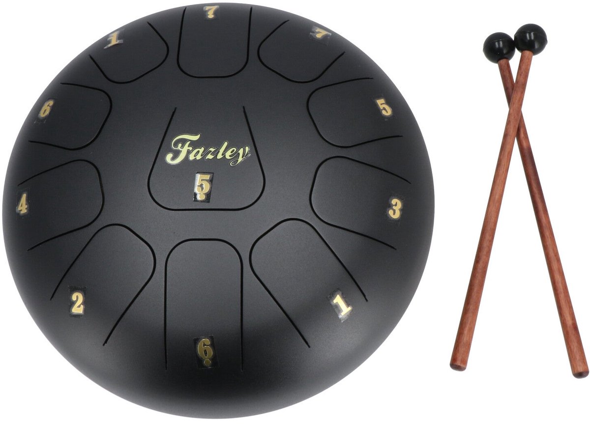 Tongue Drum 10 inch - incl. tas, mallets en stickers - Fazley TD10 - Zwart