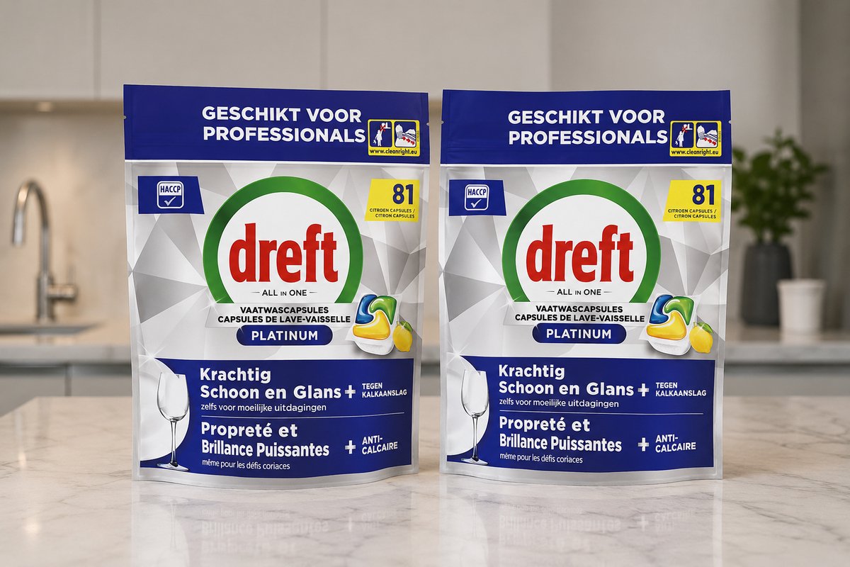 Dreft Platinum Lemon All-in One Vaatwastabletten – 162 tabs (2x81)