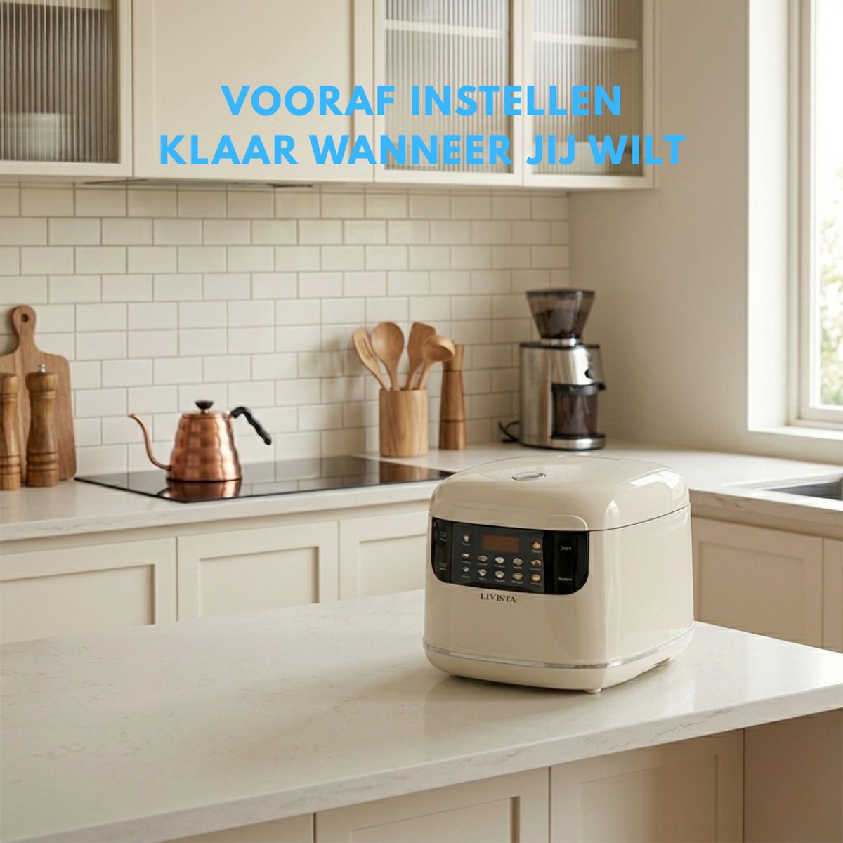 Livista Rijstkoker – 2L – Multicooker – Met Stoomfunctie, Timer en Warmhoudfunctie – 10 Programma's – Titanium Binnenpan – Touchscreen – Wit – foto 6