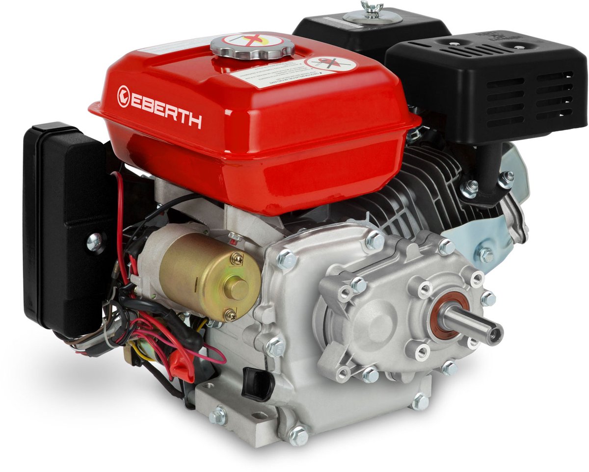 EBERTH 6,5 PS 4,8 kW benzinemotor, stationaire motor, kartmotor met reductietandwielkast 2:1, elektrische start, benzinemotor, asdiameter 19,05 mm, olietekortbeveiliging, 4-takt, 1 cilinder, 196 CCM, aandrijfmotor met versnellingsbak