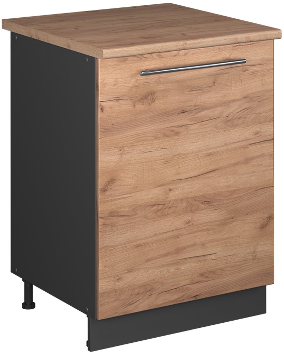 Vicco Keukenonderkast Fame-Line, Goudkleurig Eiken/Antraciet, 60 cm 1 deur met werkblad