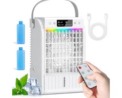 Mobiele Aircooler met Waterkoeling – Mini Airconditioner – 1500ML Watertank – Afstandsbediening – 4 Snelheden – 2 Miststanden – RGB Verlichting – Timer – Draagbare Luchtkoeler