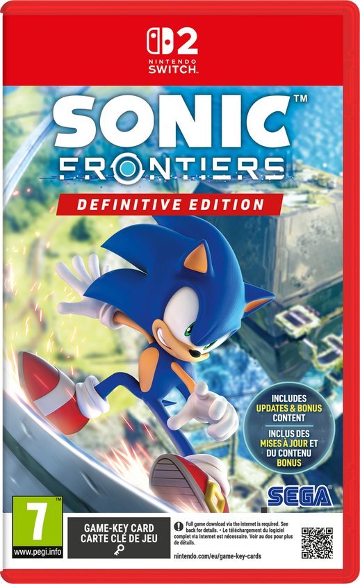 De Nintendo Switch gamecase van Sonic Frontiers Definitive Edition toont Sonic.