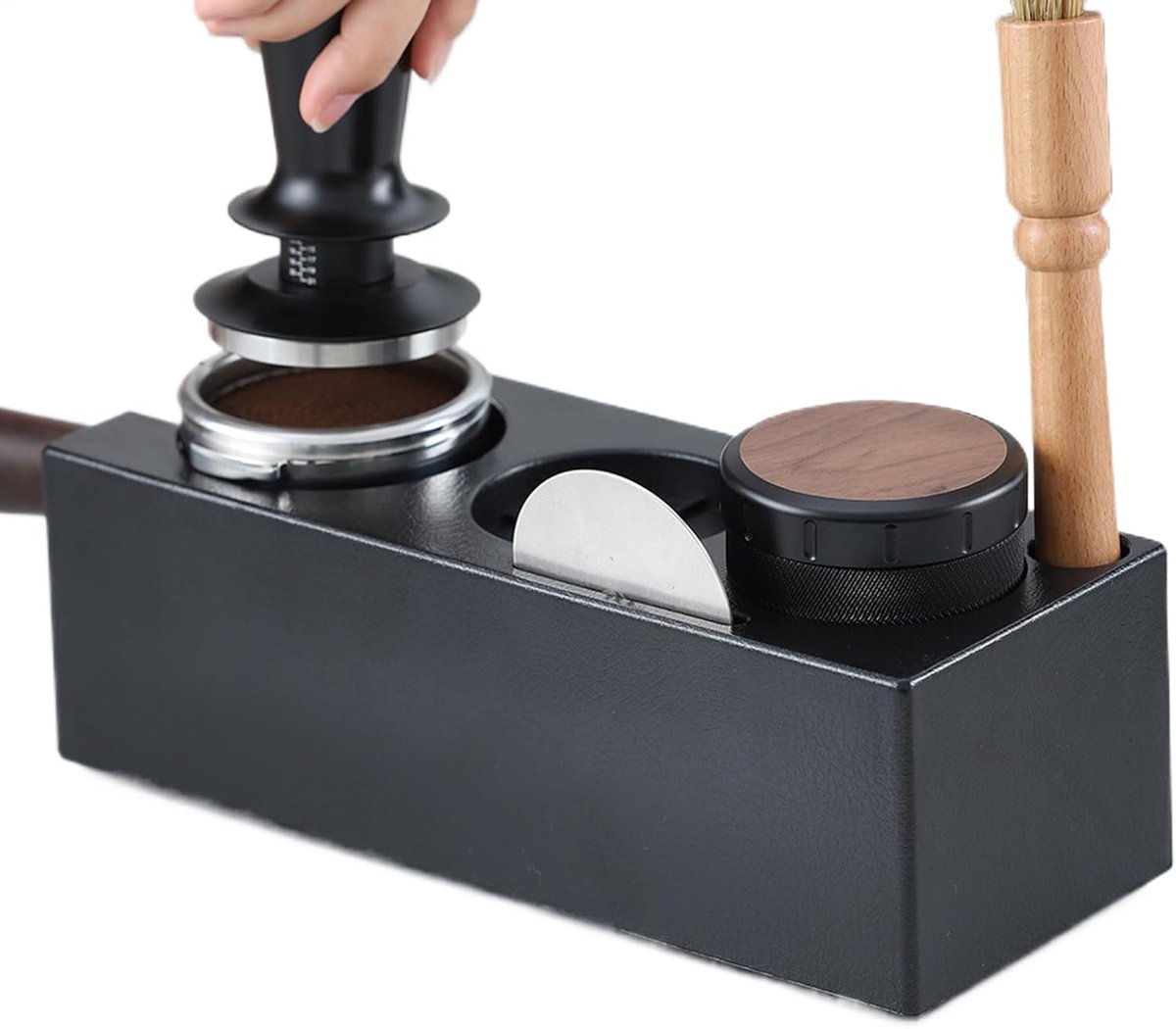 Koffie Tamper Station Espresso Accessoire Consistente Espresso 4-in-1 Ontwerp 51-58 mm Zwart Wit