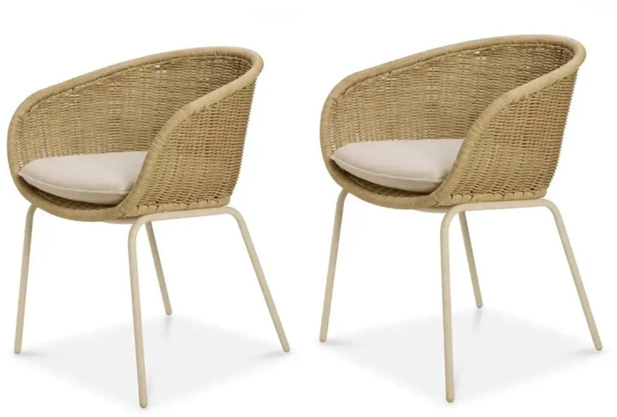 Set van 2: Casa – Eetkamerstoel ‘Mandes’ met zitkussen 80x64x58cm – naturel/zand