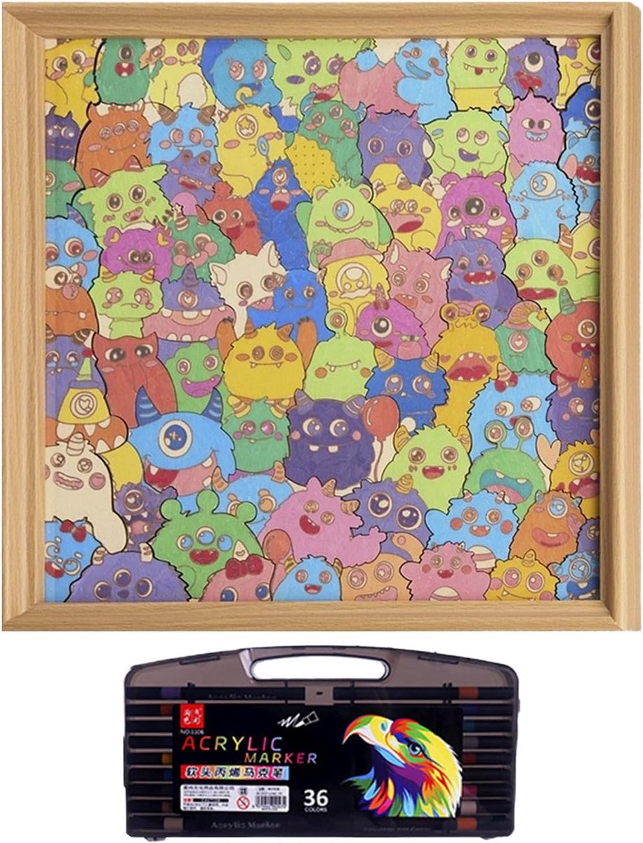Houten Puzzels - Dieren Decoratie - Familie Spel - Veilig Materiaal - 32 x 32 cm - Multicolor