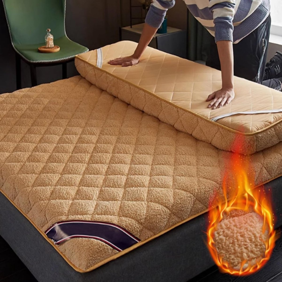Japanse Vloermat - Draagbare Futon - Ruimtebesparend Slapen - Ergonomisch Ontwerp - 120x190cm - Oranje