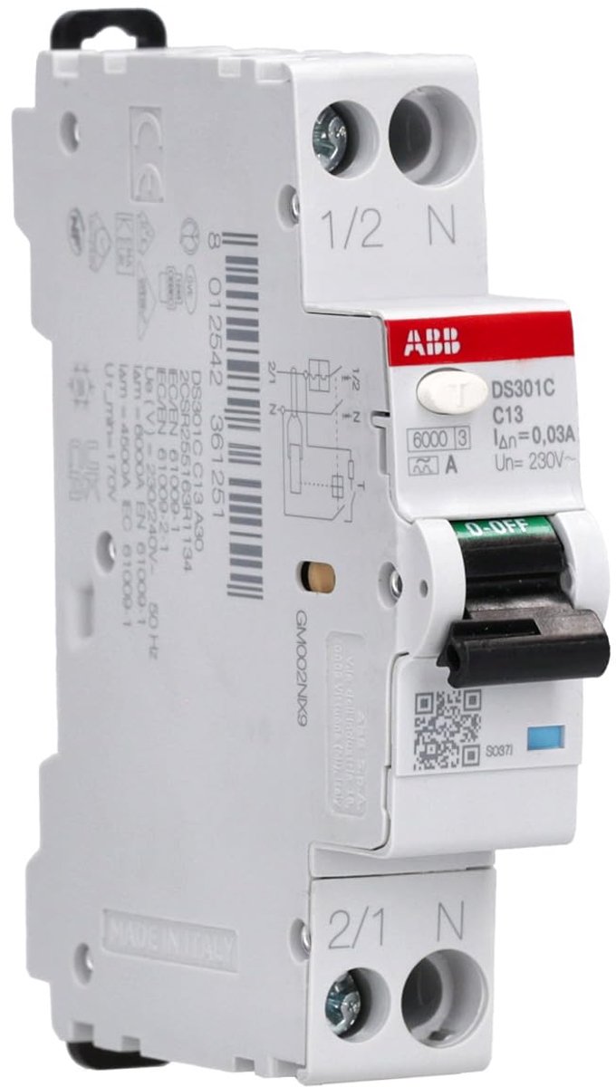 Stroomonderbreker - Veiligheidsschakelaar - Elektrische Beveiliging - Type A Foutstroom - 13 Ampère - Grijs