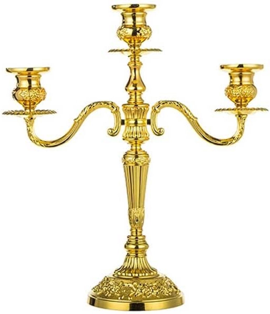 Metalen Kandelaar - Kaarsenhouder Drie-armig - Sfeervolle Decoratie - Creatieve Uitstraling - 36 cm Hoog - Goud Zilver Brons