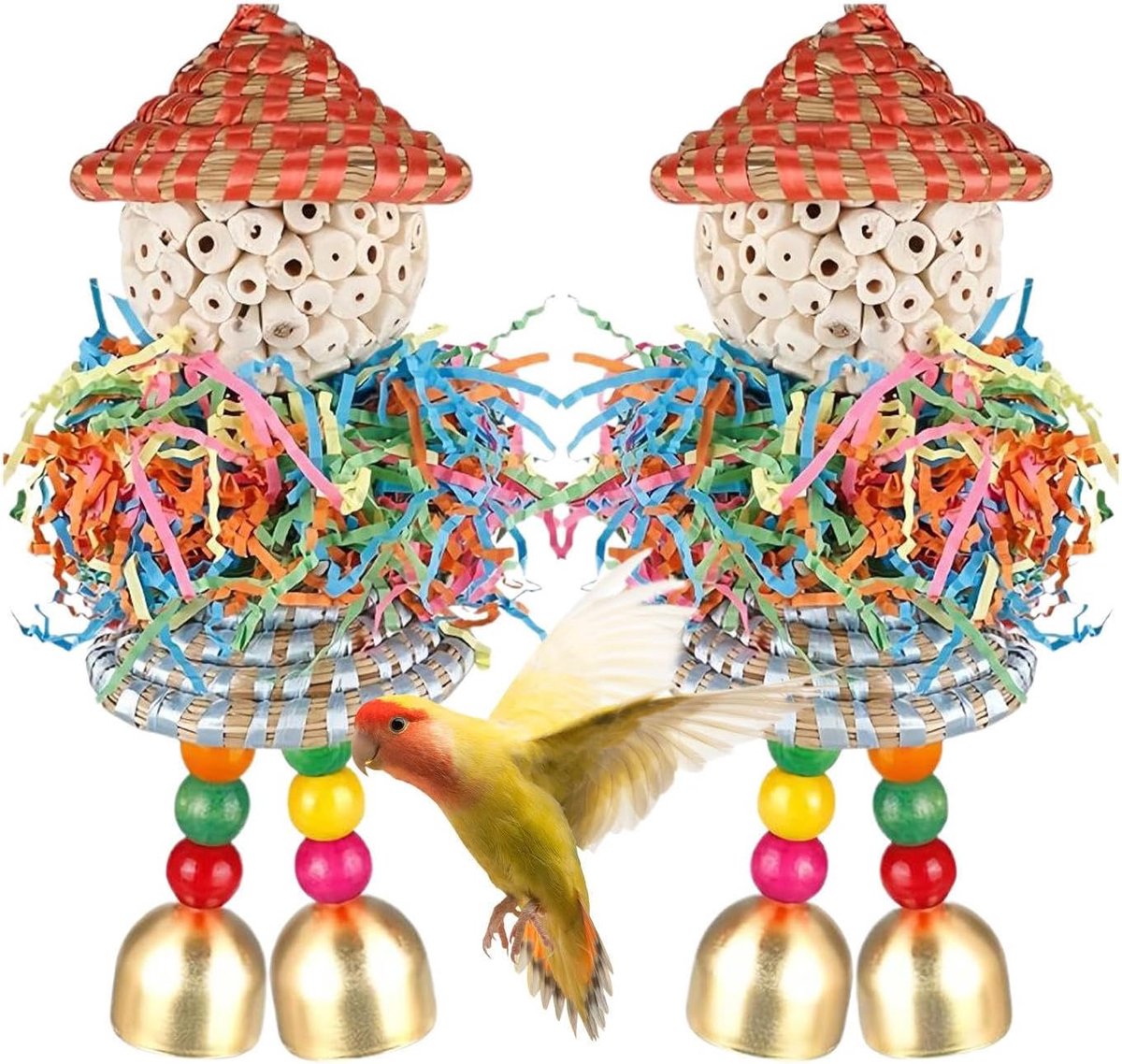 Vogelspeelgoed foerageren - Kauwbalspeelgoed - Vogels stimuleren - Natuurlijke kauwervaring - 2 stuks - Multicolor