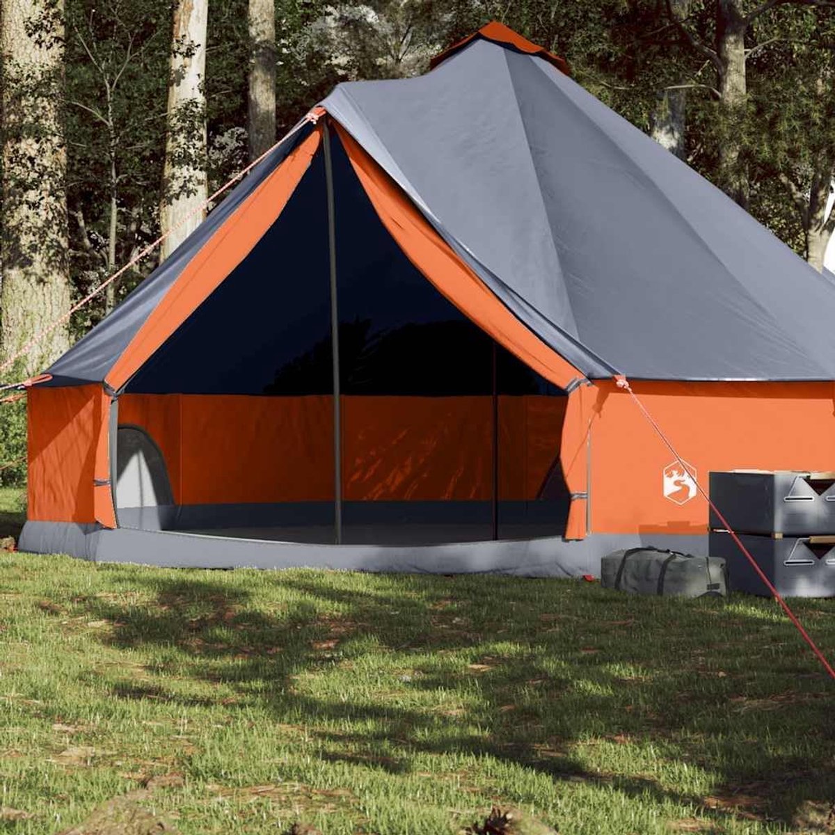 Familietent Tipi - Kampeertent Outdoor - Kamperen en Ontspannen - Waterdicht en Winddicht - Voor 8 Personen - Grijs Oranje
