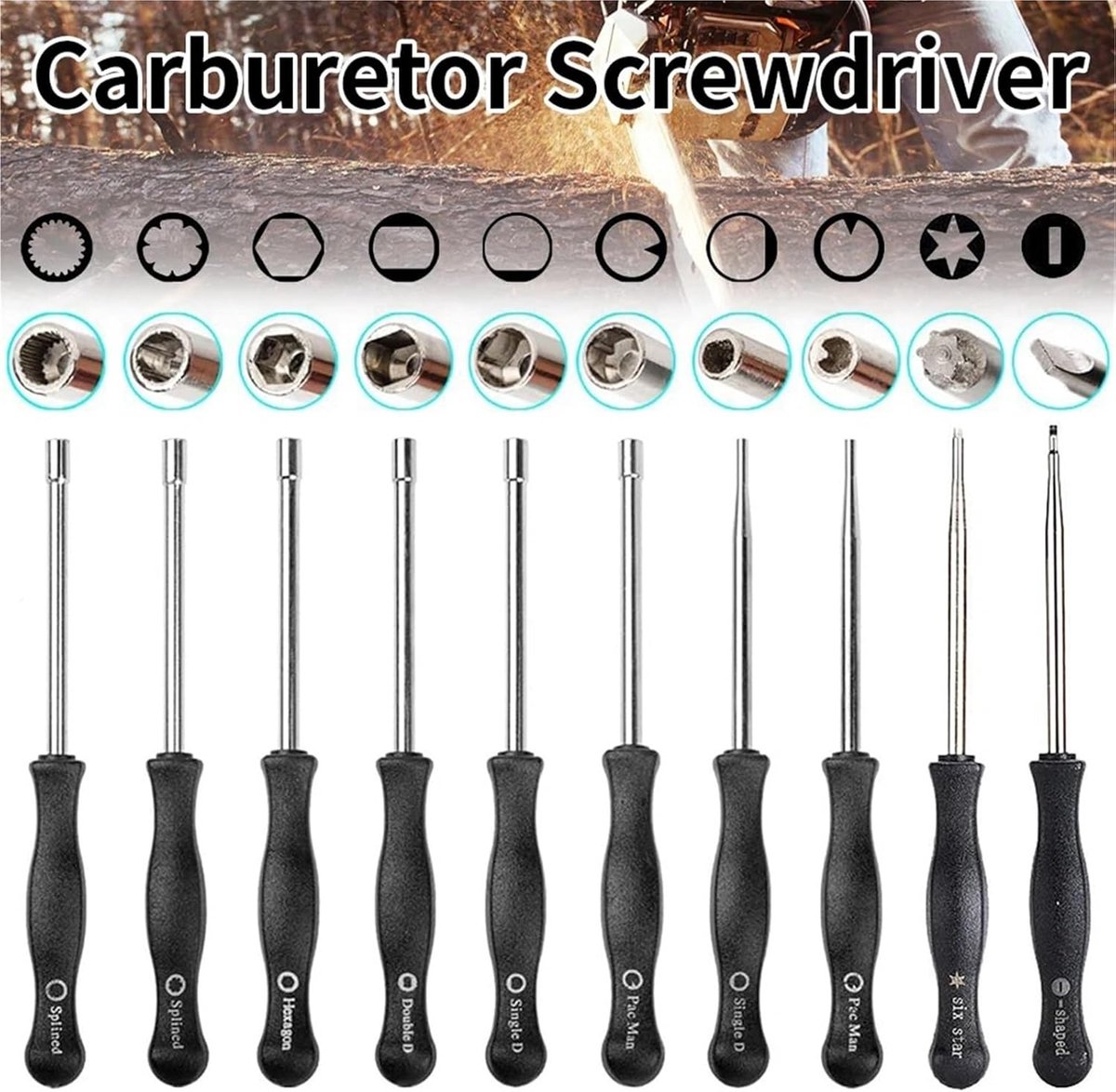 Carburateur Afstelset - Schroevendraaiers - Kleine Motoren - 10 Delige Set - 2 Takt - Zwart