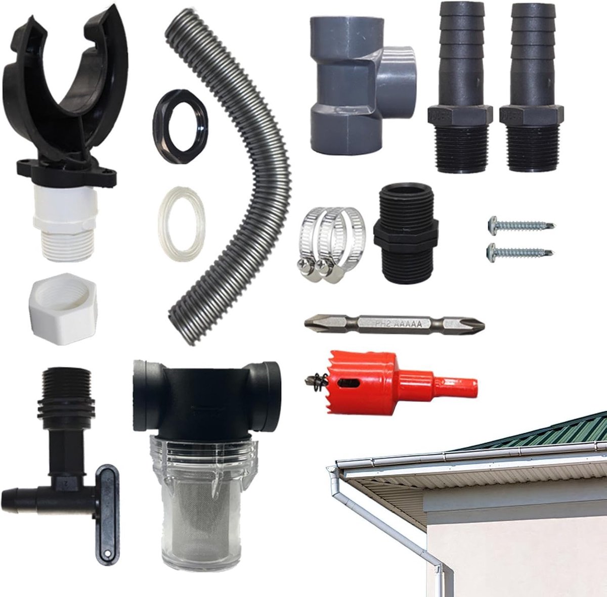 Regenwater Verzamelset - Regenton Omleiding - Efficiënte Wateropvang - Duurzaam PVC Materiaal - Voor 100-110mm Buizen - Zwart