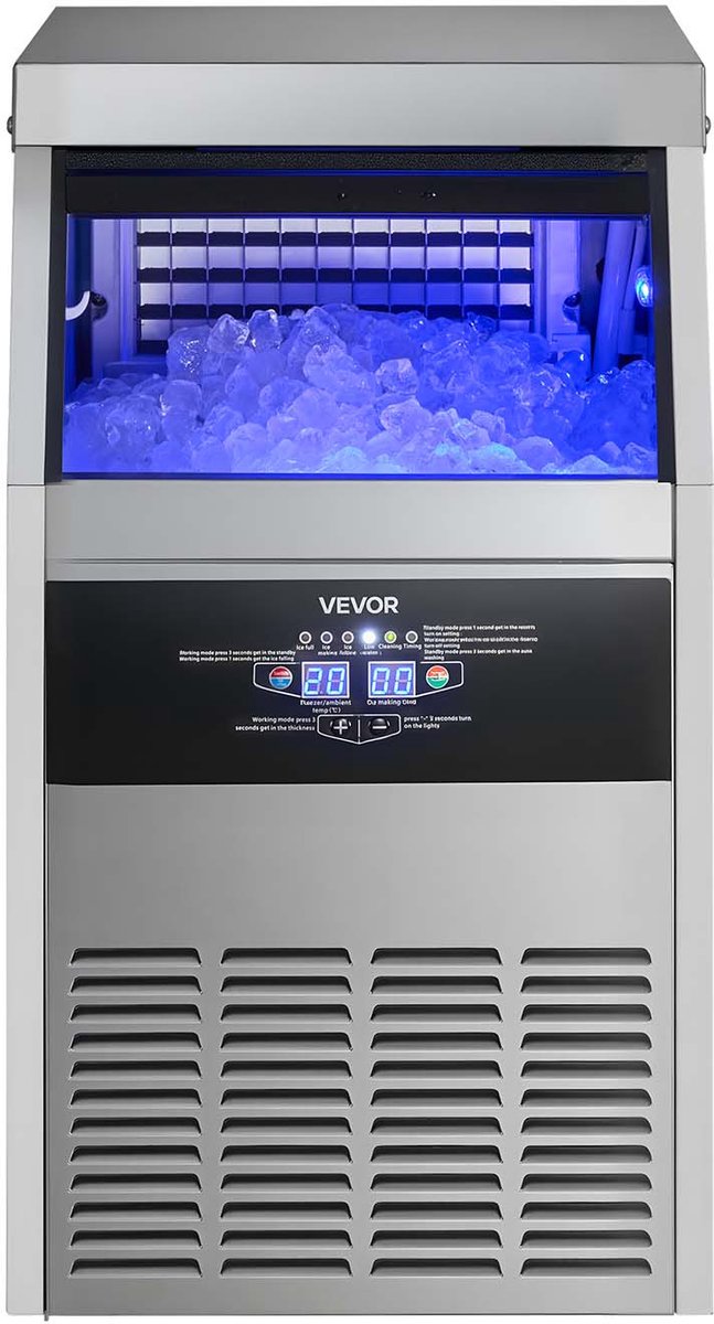 VEVOR Commercial Ice Maker Machine, 68 kg/24h met 14 kg Opslagcapaciteit, Ingebouwd/Losstaand/Onder Kast, Staalvrij Ijsmachine met Led Display & Zelfreinigend, voor Home Bar Restaurant — afbeelding 2